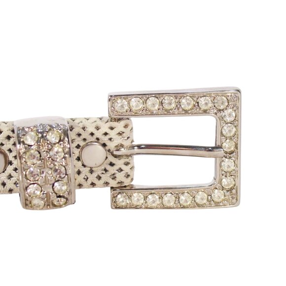 BB SIMON Vintage Perforated Leather Belt, Crystal Buckle Sz M (29"-33") - Picture 2 of 6